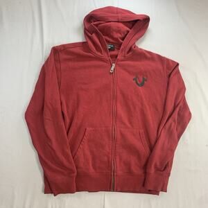 True Religion Mens Red Cotton Long Sleeve Full-Zip Hoodie Size Medium